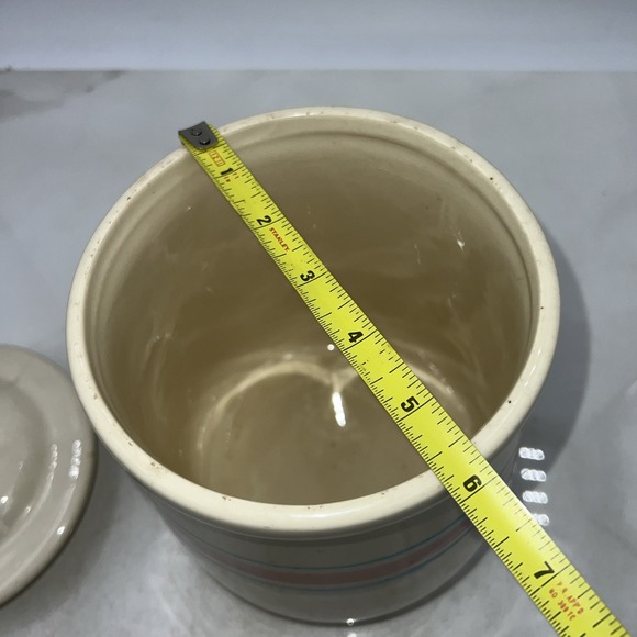 VTG McCoy Pottery Cannister w/ Lid Large Cookie Jar USA Blue and Pink Band 9" - Picture 13 of 13